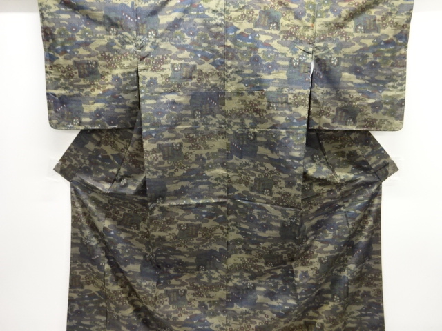 JAPANESE KIMONO / UNUSED / SILK / HAND WOVEN TSUMUGI / EGASUMI & CARRIAGE